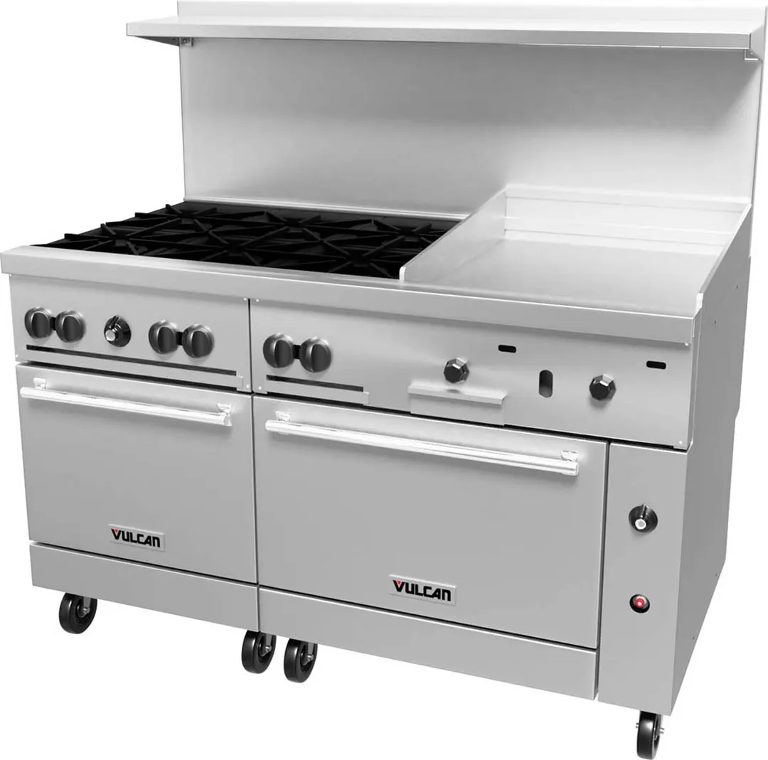 Vulcan 60SS-6B24GP 60" LP Gas Restaurant Range w/ (6) Open Burners, 24" Griddle Right, (2) Standard Ovens, 278.000 BTU