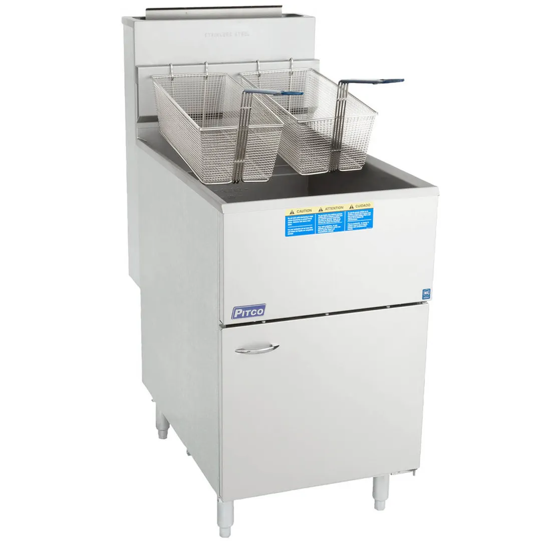 Pitco 65C+S Quick Ship Full Pot Floor Model Economy Gas Fryer w/ 65-80 lb Capacity, 150.000 BTU