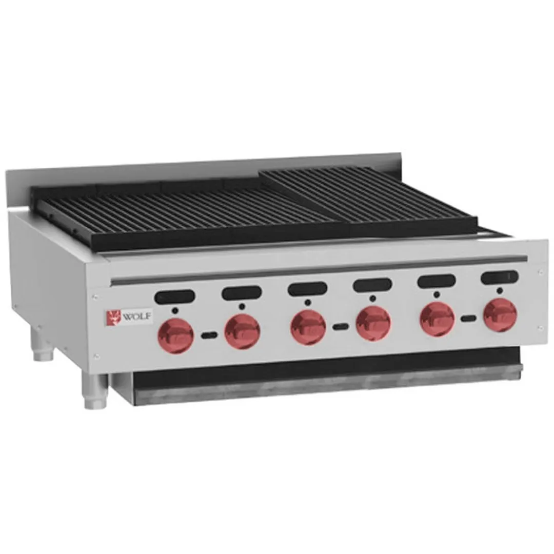 Wolf ACB36 36" Countertop Heavy Duty Gas Radiant Charbroiler w/ (6) Burners, 102.000 BTU