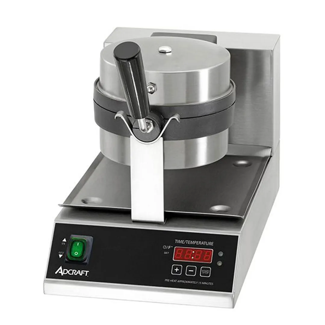 Adcraft BWM-7/R 7" Round Single Belgian Waffle Maker w/ Cast Aluminum Grids, 20 Waffles Per Hour