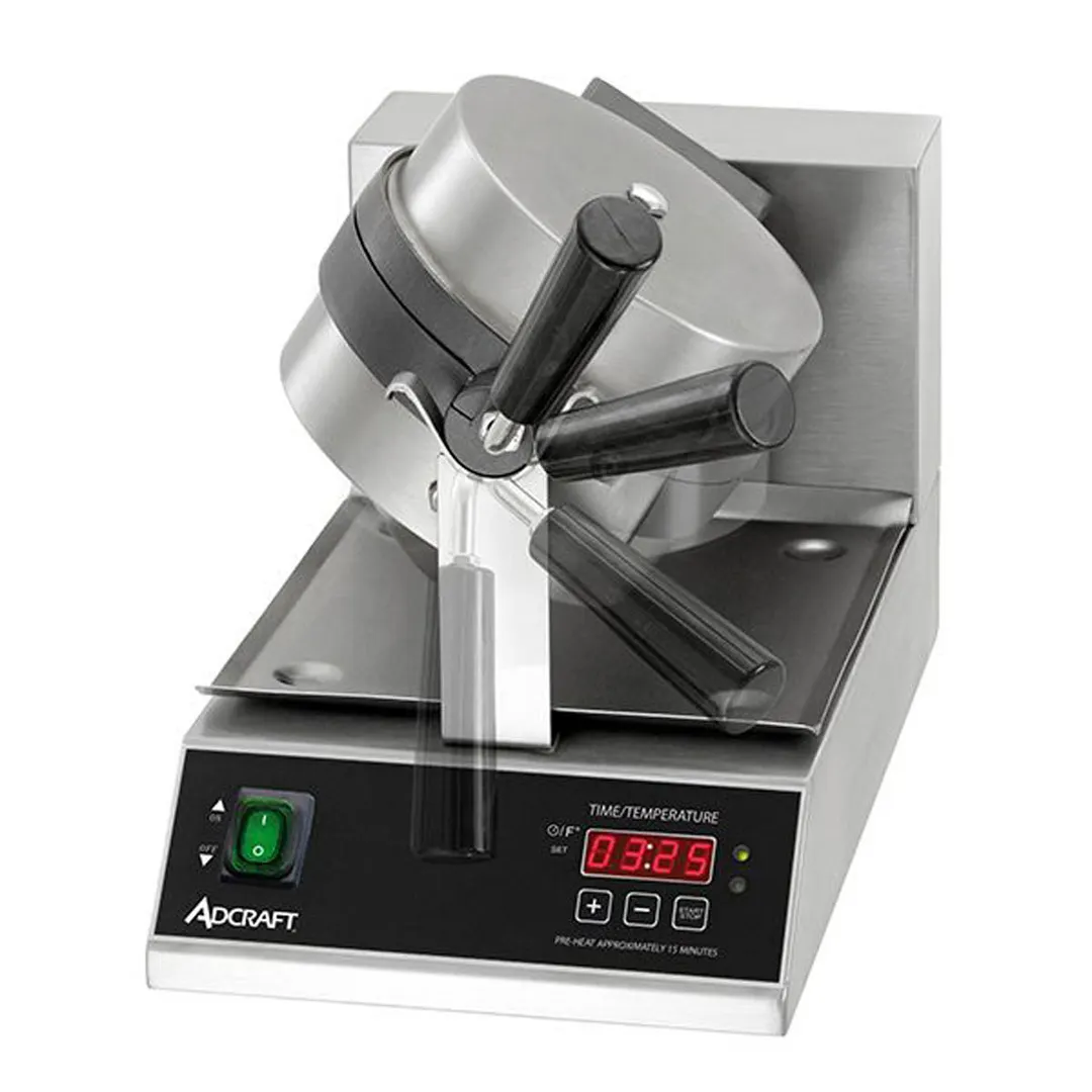 Adcraft BWM-7/R 7" Round Single Belgian Waffle Maker w/ Cast Aluminum Grids, 20 Waffles Per Hour