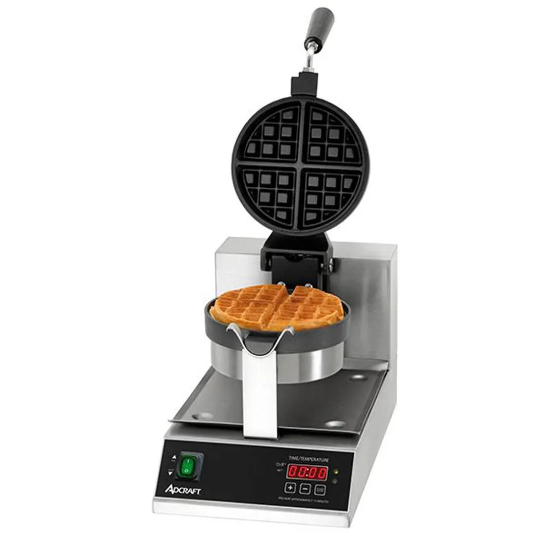 Adcraft BWM-7/R 7" Round Single Belgian Waffle Maker w/ Cast Aluminum Grids, 20 Waffles Per Hour