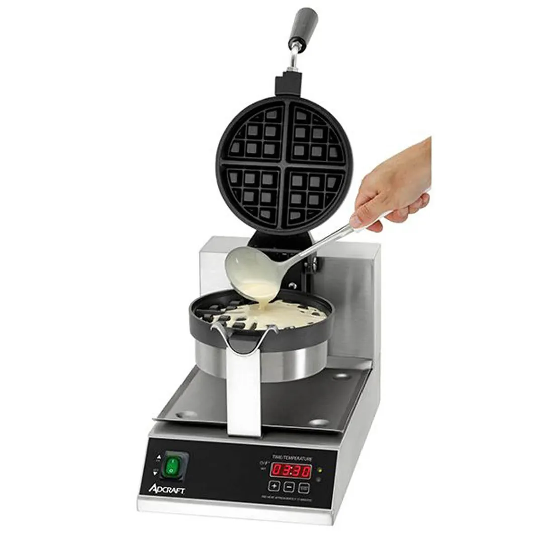 Adcraft BWM-7/R 7" Round Single Belgian Waffle Maker w/ Cast Aluminum Grids, 20 Waffles Per Hour