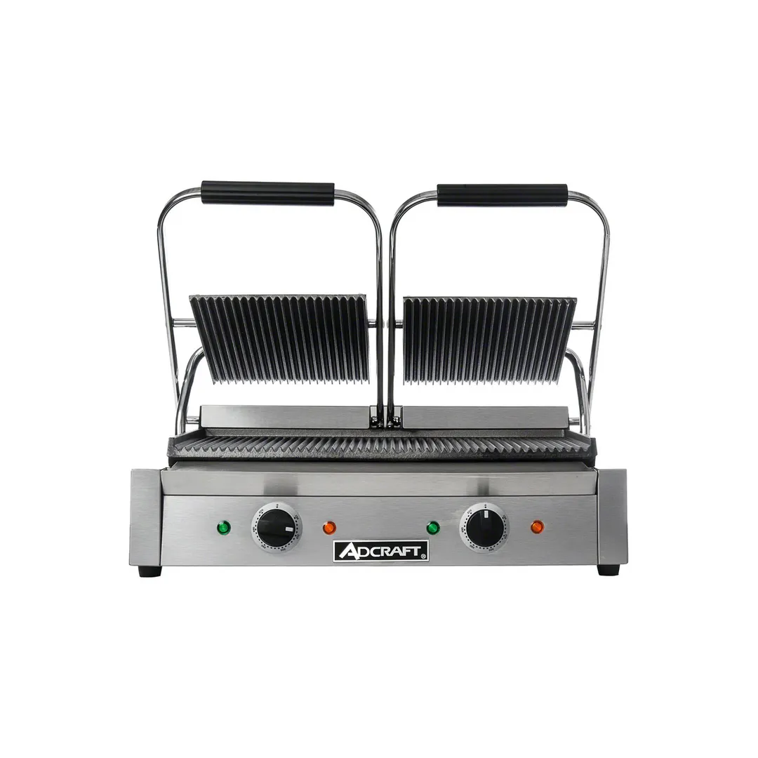 Adcraft SG-813 22" Double Sandwich Panini Grill w/ Cast Iron Grooved Plates, 120V