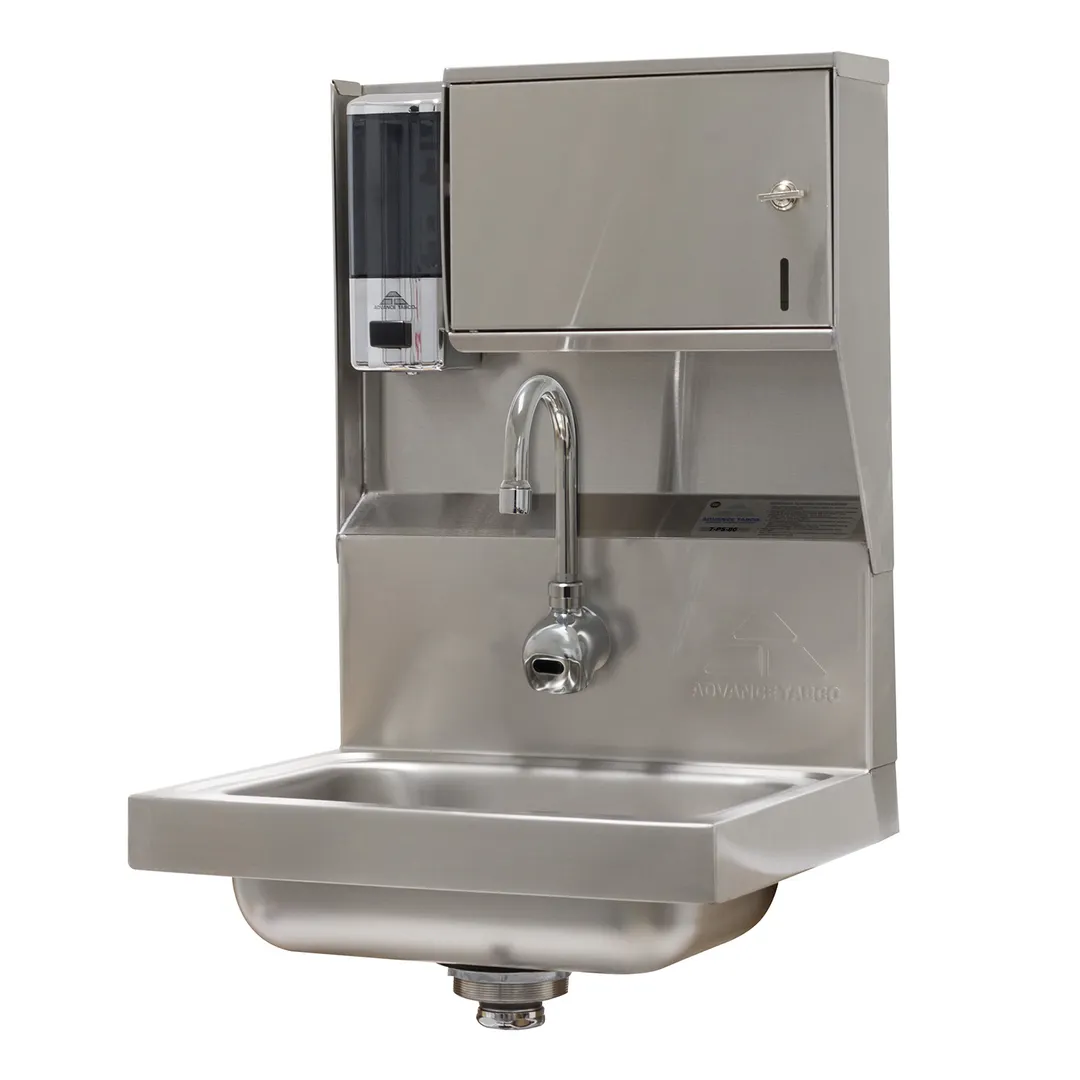 Advance Tabco 7-PS-52 14" Wall Mounted Hand Sink with e-Faucet, Soap & Towel Dispenser - 20 gauge