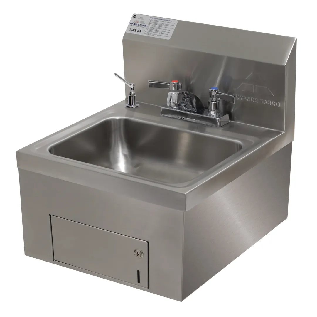 Advance Tabco 7-PS-65 17" Wall Mounted Hand Sink with Faucet, Soap & Towel Dispenser-20 gauge