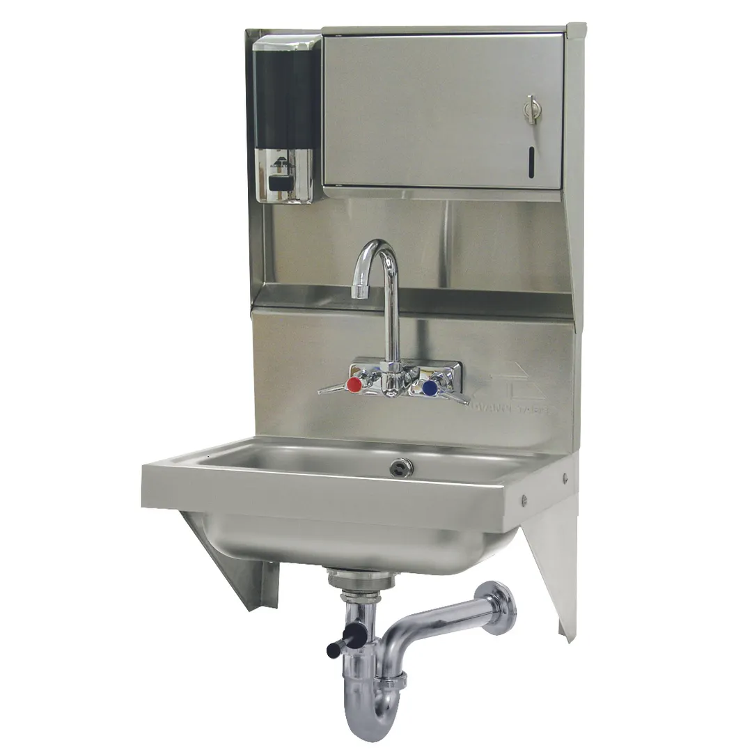 Advance Tabco 7-PS-69 17" Wall Mounted Hand Sink with Wrist Faucet, Soap & Towel Dispenser-20 gauge