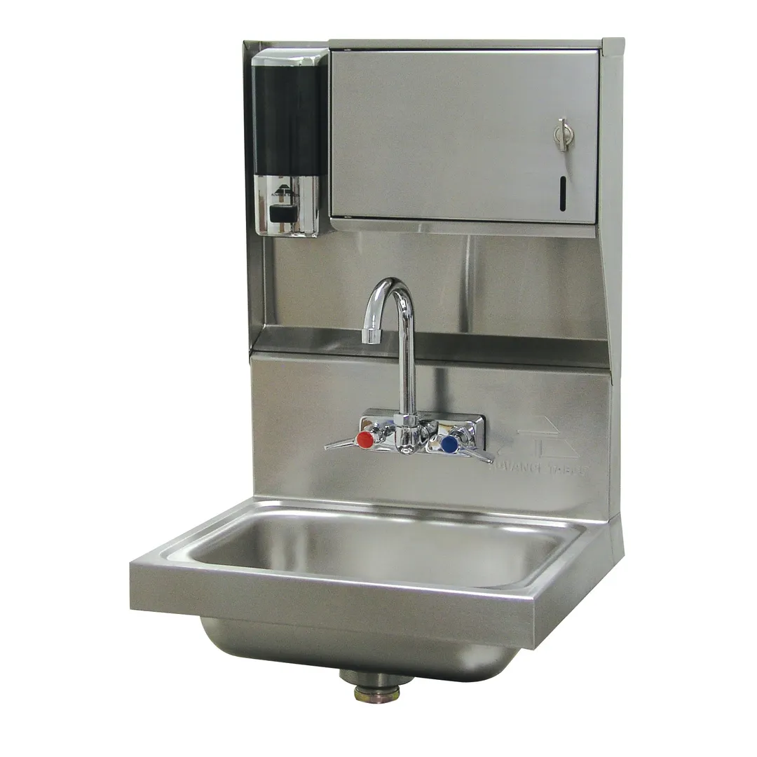 Advance Tabco 7-PS-79 17" Wall Mounted Hand Sink with Faucet, Soap & Towel Dispenser - 20 gauge