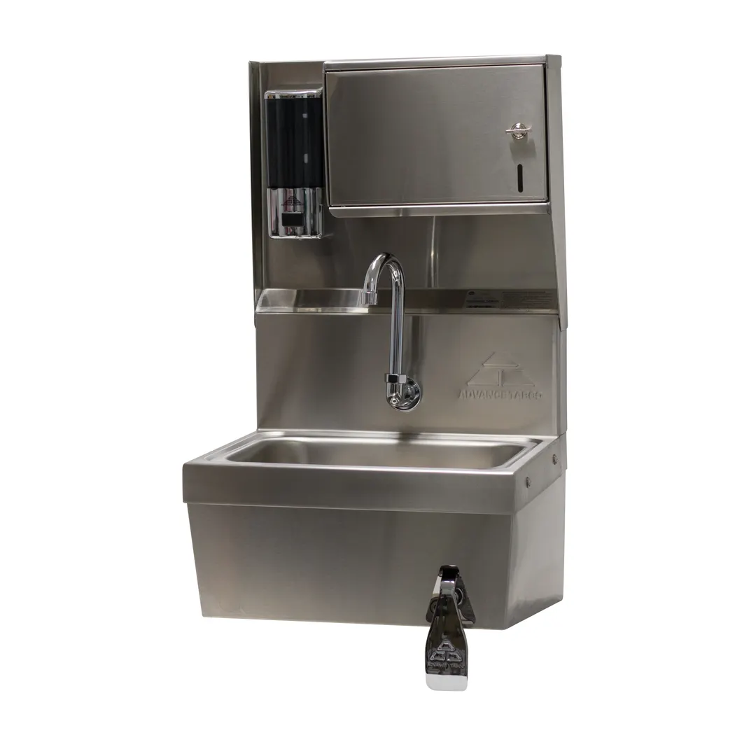 Advance Tabco 7-PS-82 17" Wall Mounted Hand Sink w/Faucet, Single Knee Valve, Soap&Towel Dispenser