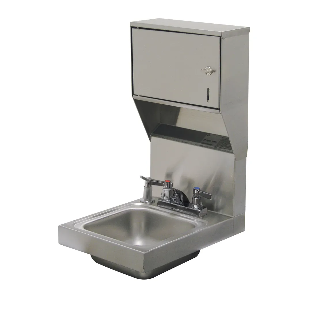 Advance Tabco 7-PS-83 12" Wall Mounted Hand Sink with Faucet, Soap & Towel Dispenser - 20 gauge