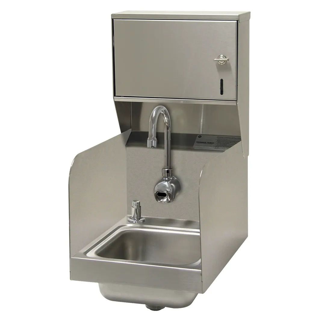 Advance Tabco 7-PS-89 12" Wall Mounted Hand Sink with e-Faucet, Soap & Towel Dispenser - 20 gauge