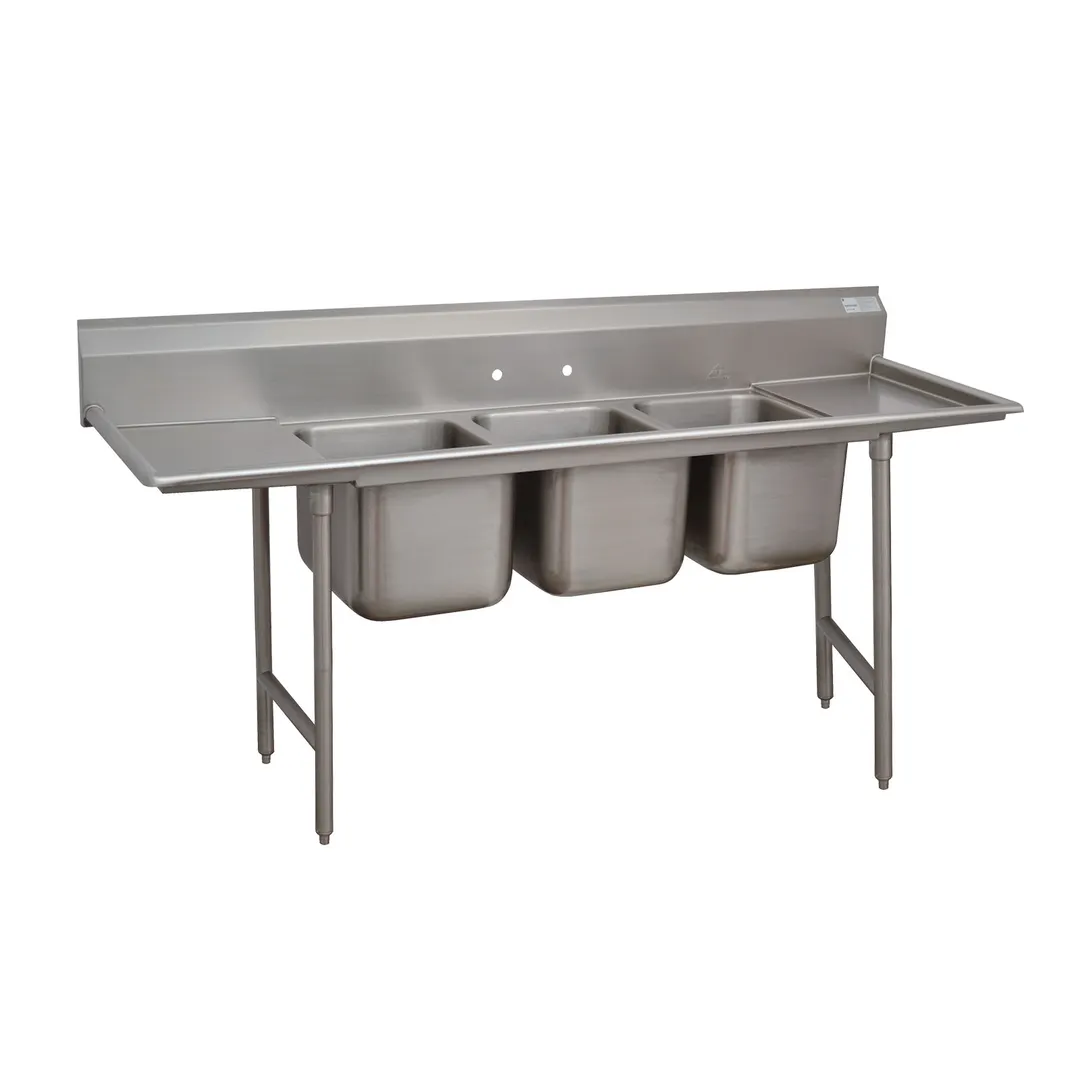 Advance Tabco 9-83-60-24RL 115" Three Compartment Sink, 20"W x 28"L Bowl With 2 Drainboards