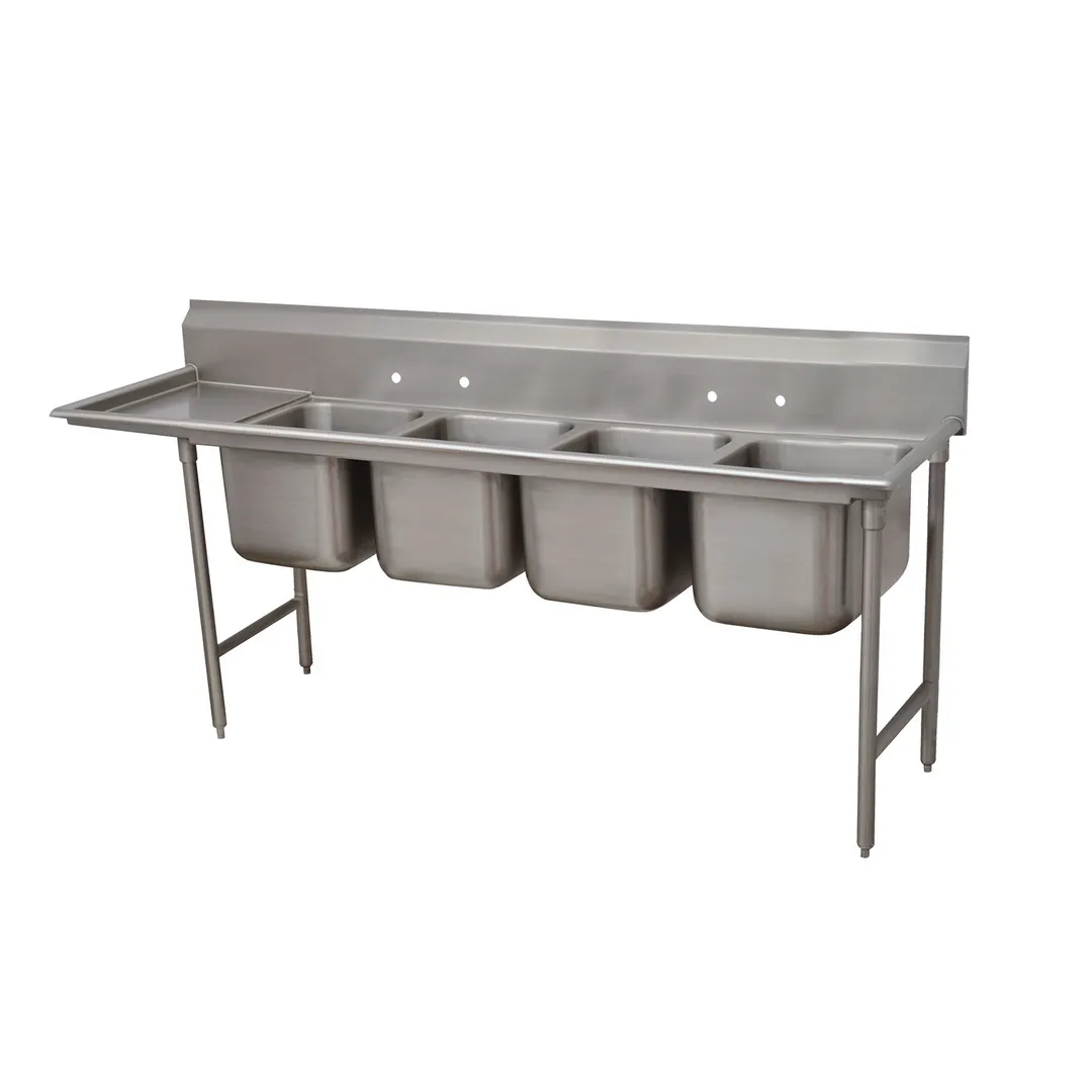 Advance Tabco 93-24-80-36L 129" Four Compartment Sink, 20"W x 20"L Bowl w/Left-Hand Drainboard