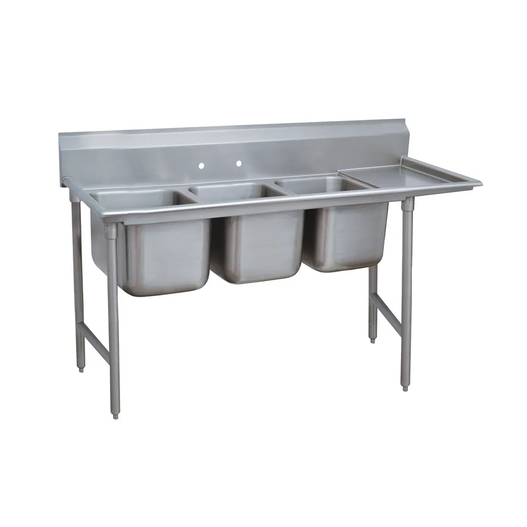 Advance Tabco 93-83-60-24R 95" Three Compartment Sink, 20"W x 28"L Bowl With Right-Hand Drainboard