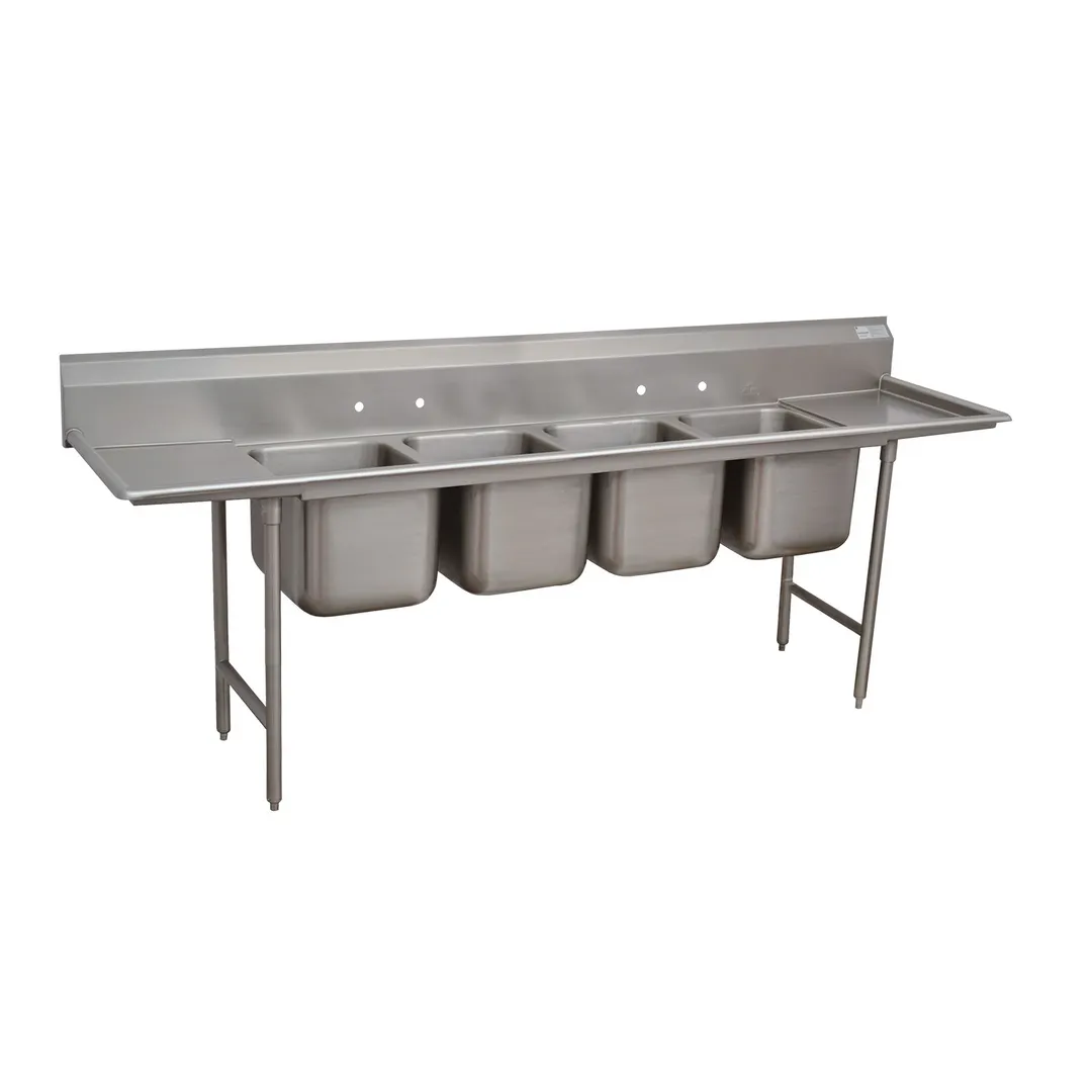 Advance Tabco 93-84-80-36RL 162" Four Compartment Sink, 20"W x 28"L Bowl With 2 Drainboards