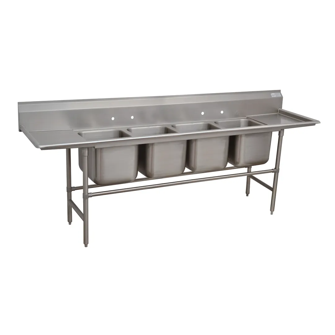 Advance Tabco 94-4-72-18RL 110" Four Compartment Sink, 16"W x 20"L Bowl With 2 Drainboards