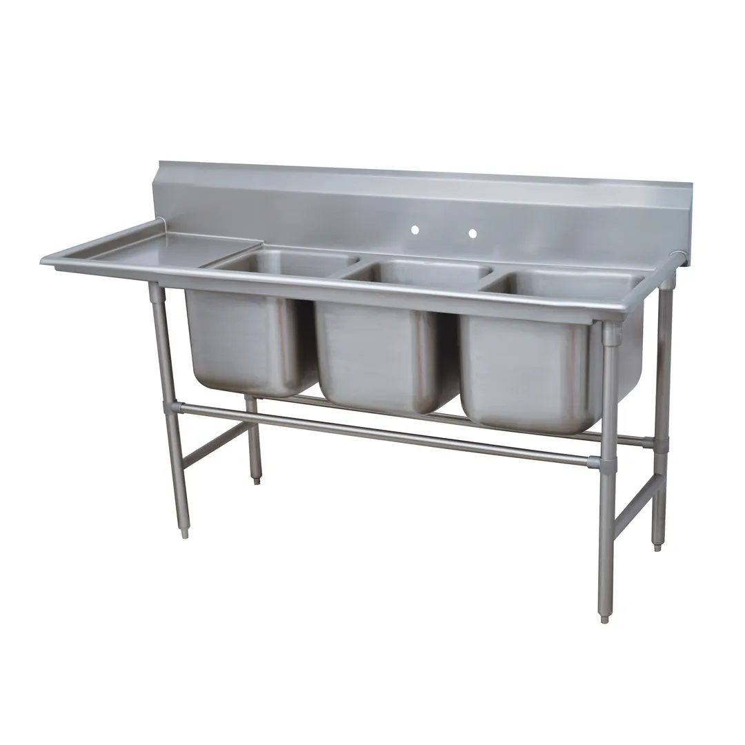 Advance Tabco 94-43-72-24L 107" Three Compartment Sink, 24"W x 24"L Bowl With Left-Hand Drainboard