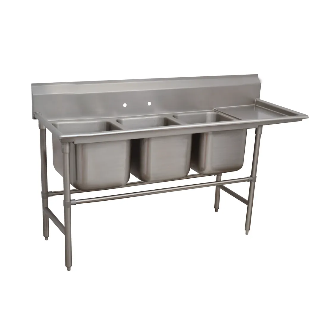 Advance Tabco 94-43-72-24R 107" Three Compartment Sink, 24"W x 24"L Bowl With Right-Hand Drainboard