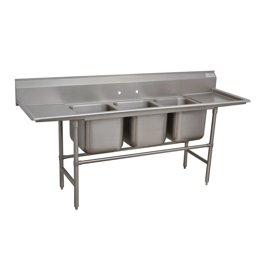 Advance Tabco 94-43-72-24RL 127" Three Compartment Sink, 24"W x 24"L Bowl With 2 Drainboards