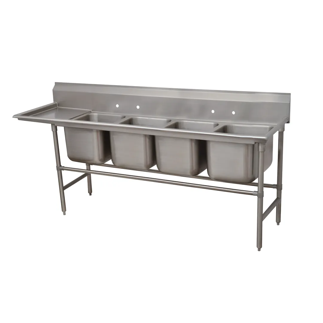 Advance Tabco 94-44-96-36L 145" Four Compartment Sink, 24"W x 24"L Bowl w/Left-Hand Drainboard