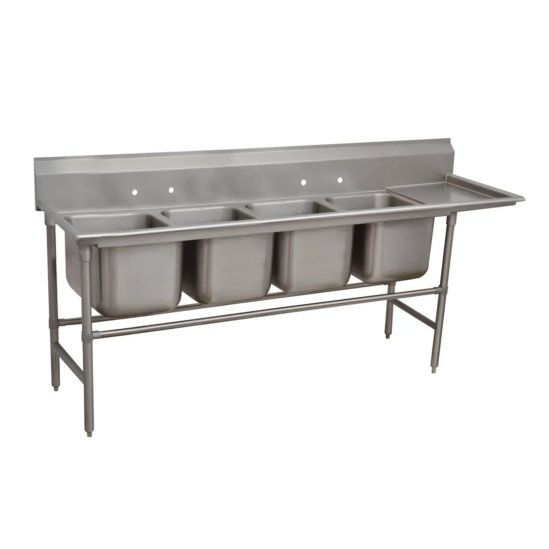 Advance Tabco 94-44-96-36R 145" Four Compartment Sink, 24"W x 24"L Bowl w/Right-Hand Drainboard