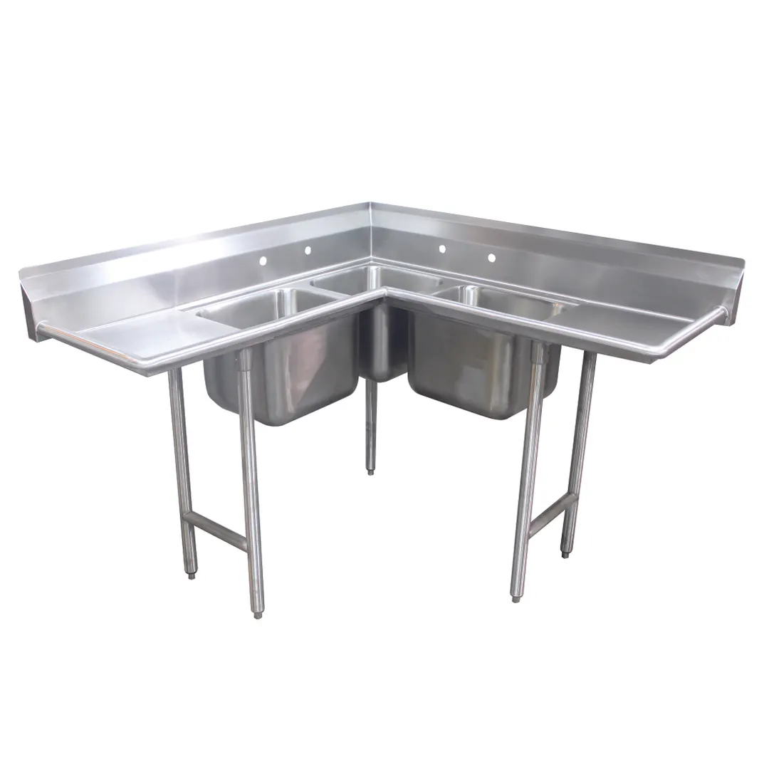 Advance Tabco 94-K2-24D 71" 3 Compartment Corner Sink, 20"W x 20"L Bowl - Stainless Steel