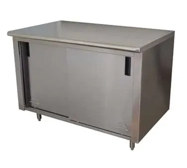 Advance Tabco CB-SS-3610M Cabinet Base Sliding Door Work Table with Mid-Shelf, 120"W X 36"D