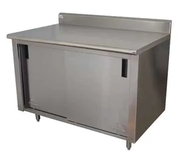 Advance Tabco CK-SS-307 Cabinet Base Sliding Door Work Table with 4 Doors, 84"W X 30"D / Backsplash