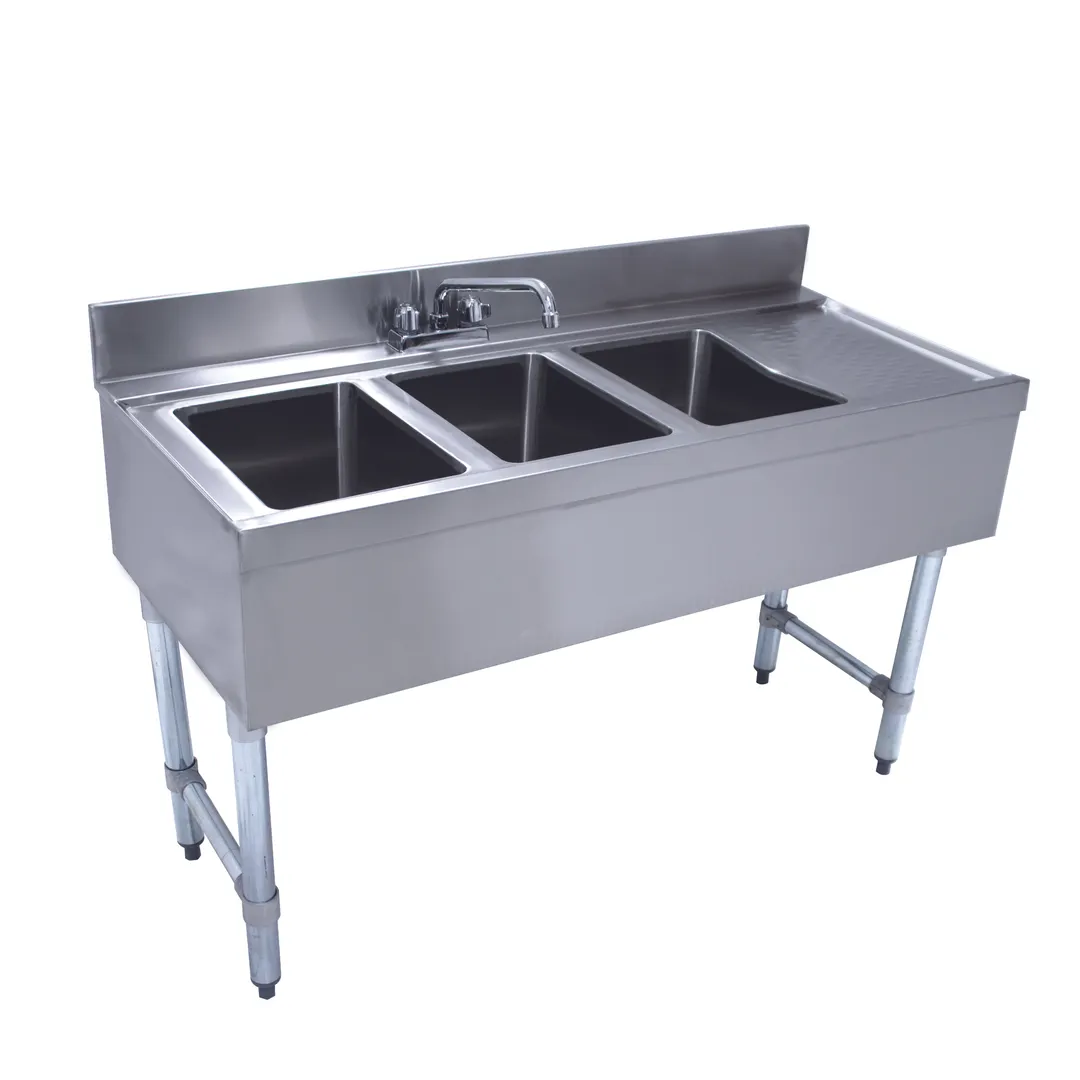 Advance Tabco CRB-43L 48" Underbar Sink Units, 3 Compartment with Right Drainboard