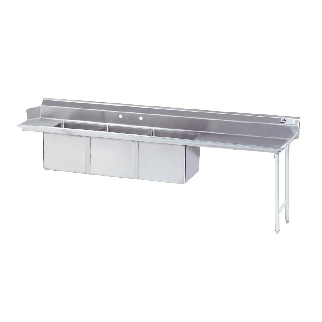 Advance Tabco DTC-3-1620-144R 143" Dishtable with Potsinks, 83" Right Drainboard, 3 Bowls