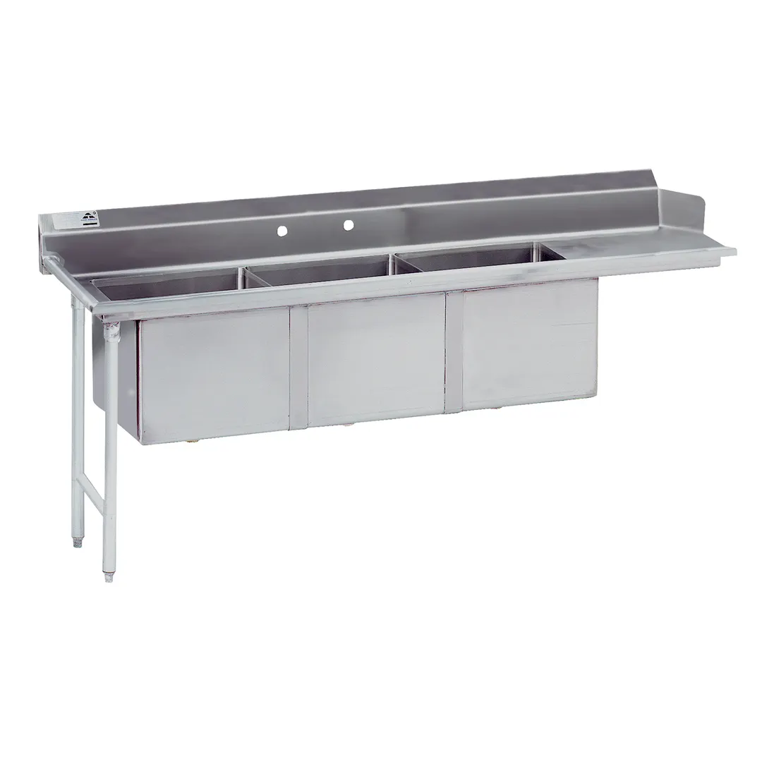 Advance Tabco DTC-3-1620-66L 66" Dishtable with Potsinks, 6" Left Drainboard, 3 Bowls