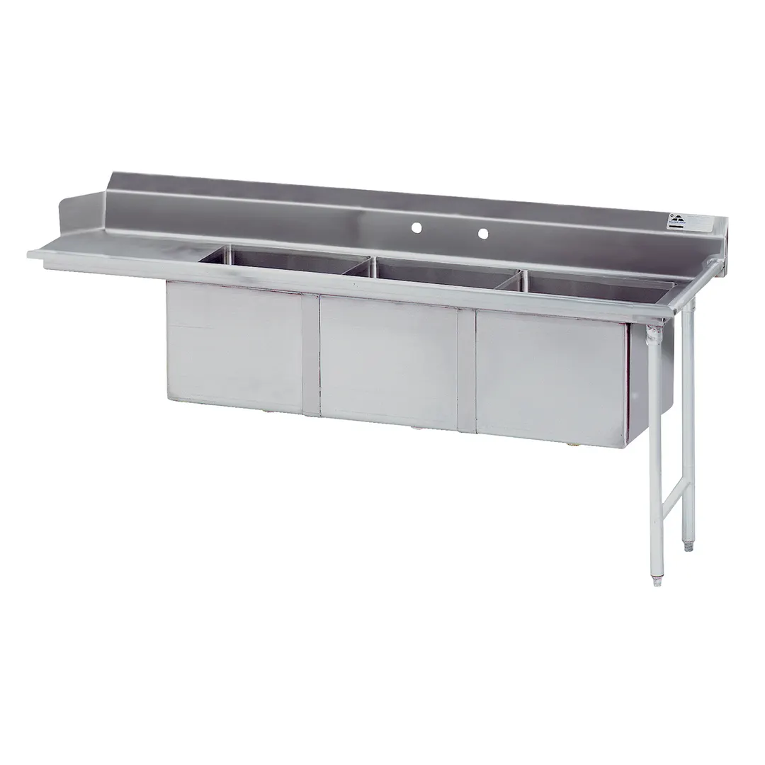 Advance Tabco DTC-3-1620-66R 66" Dishtable with Potsinks, 6" Right Drainboard, 3 Bowls