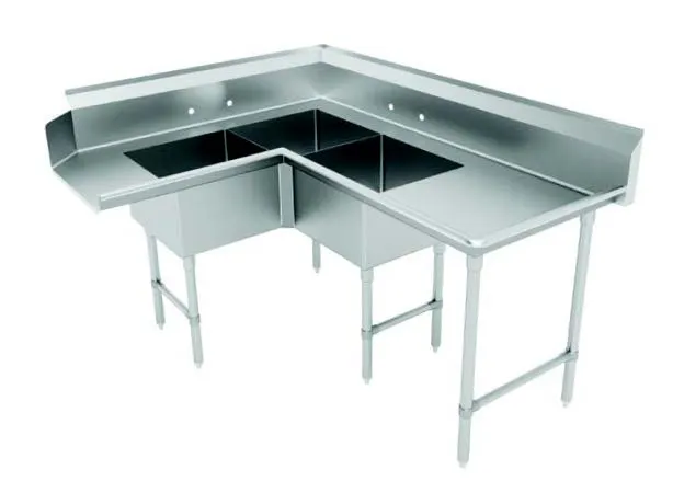 Advance Tabco DTC-3-K20-96R 96" Dishtable with Potsinks, 48" Right Drainboard, 3 Bowls