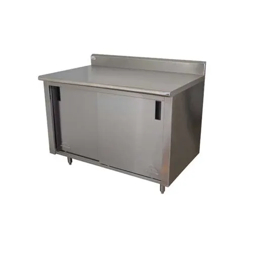 Advance Tabco ECK-SS-307M-X 84" Sliding Door Work Table with Mid-Shelf  / Backsplash - Flyer