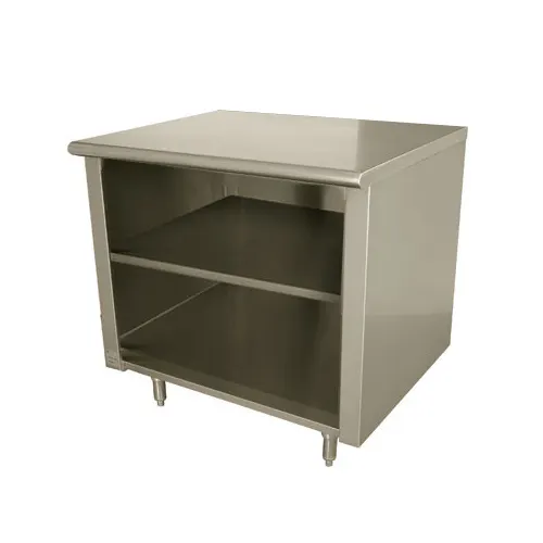 Advance Tabco EEB-SS-306M 72" Special Value Cabinet Base Open Front Work Table with Mid-Shelf