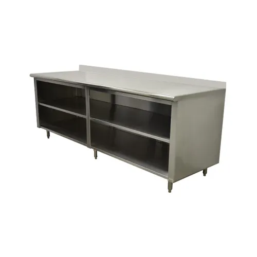 Advance Tabco EEK-SS-248M 96" Special Value Cabinet Base Open Front Work Table with Mid-Shelf