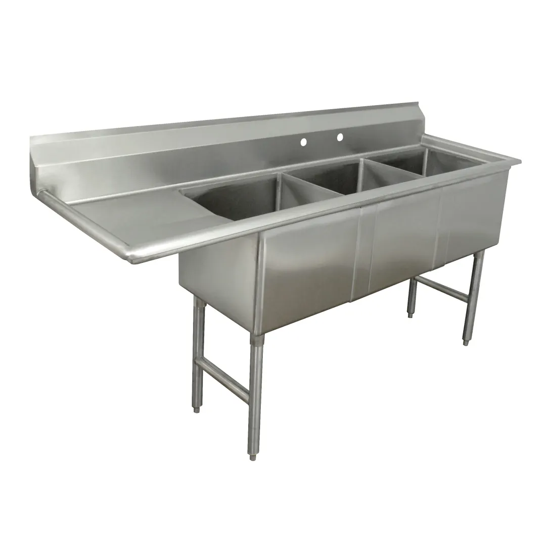 Advance Tabco FC-3-1620-18L-X 68" Three Compartment Sink, 16"W x 20"L Bowl With Left-Hand Drainboard