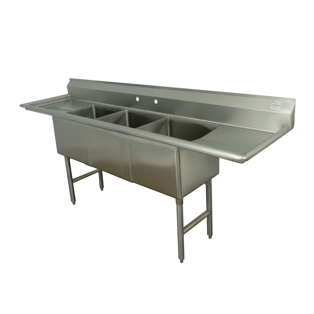 Advance Tabco FC-3-2424-18RL 108" Three Compartment Sink, 24"W x 24"L Bowl With 2 Drainboards