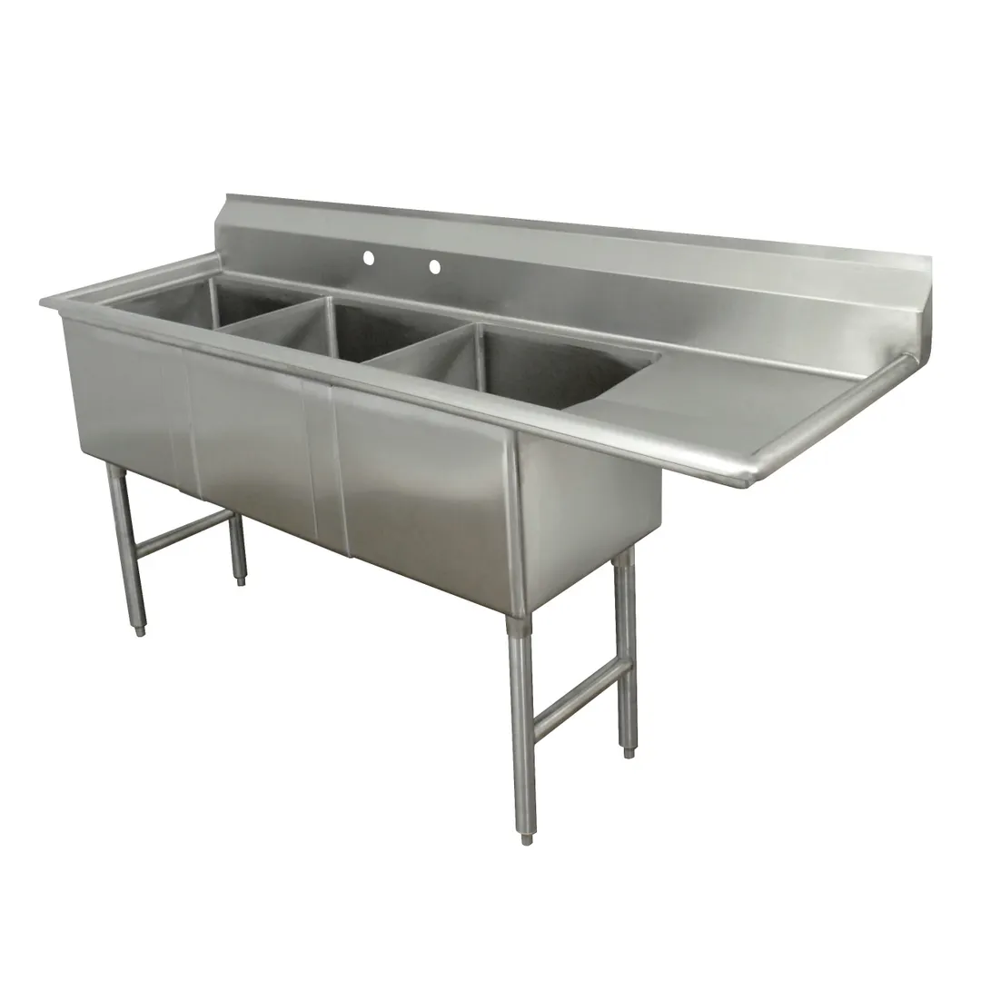 Advance Tabco FC-3-3024-30R 123" Three Compartment Sink, 30"W x 24"L Bowl With Right-Hand Drainboard