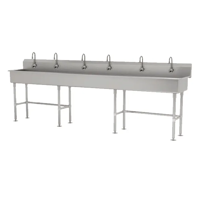 Advance Tabco FC-FM-120EF 120" Freestanding Multi-Station Hand Sink with e-Faucet - 16 gauge