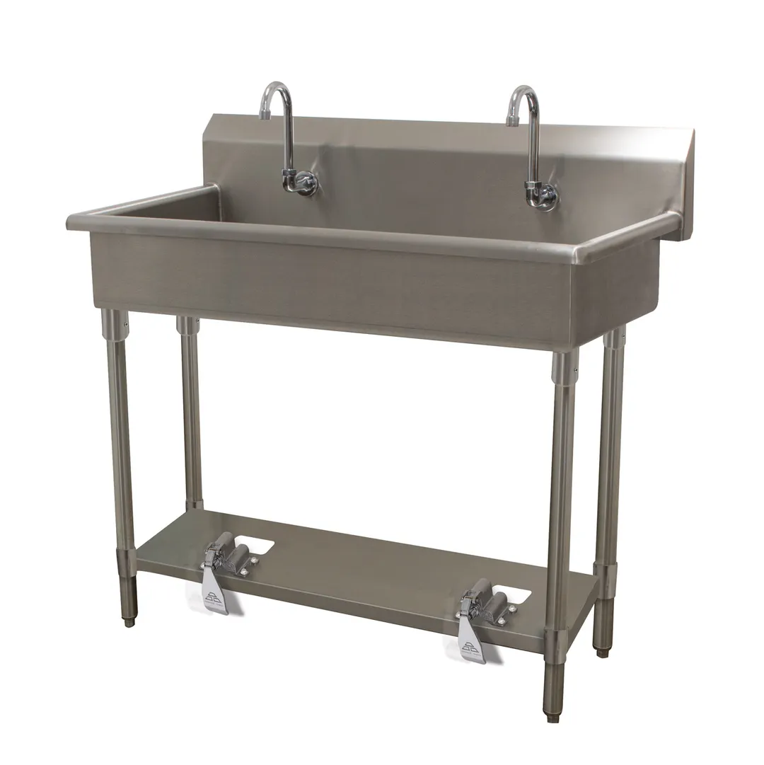 Advance Tabco FC-FM-40FV 40" Freestanding Multi-Station Hand Sink without Faucet - Knee Valves/16 g