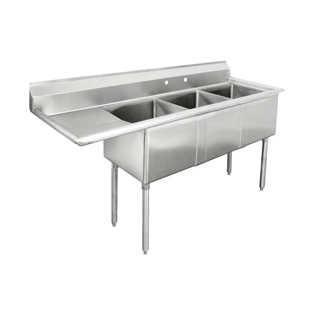 Advance Tabco FE-3-1515-15R-X 62" Three Compartment Sink, 15"W x 15"L Bowl With Right-Hand Drainboard