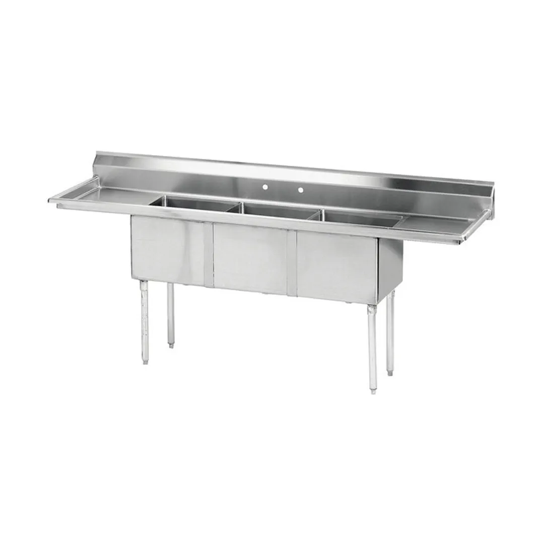 Advance Tabco FE-3-1515-15RL-X 75" Three Compartment Sink, 15"W x 15"L Bowl With 2 Drainboards