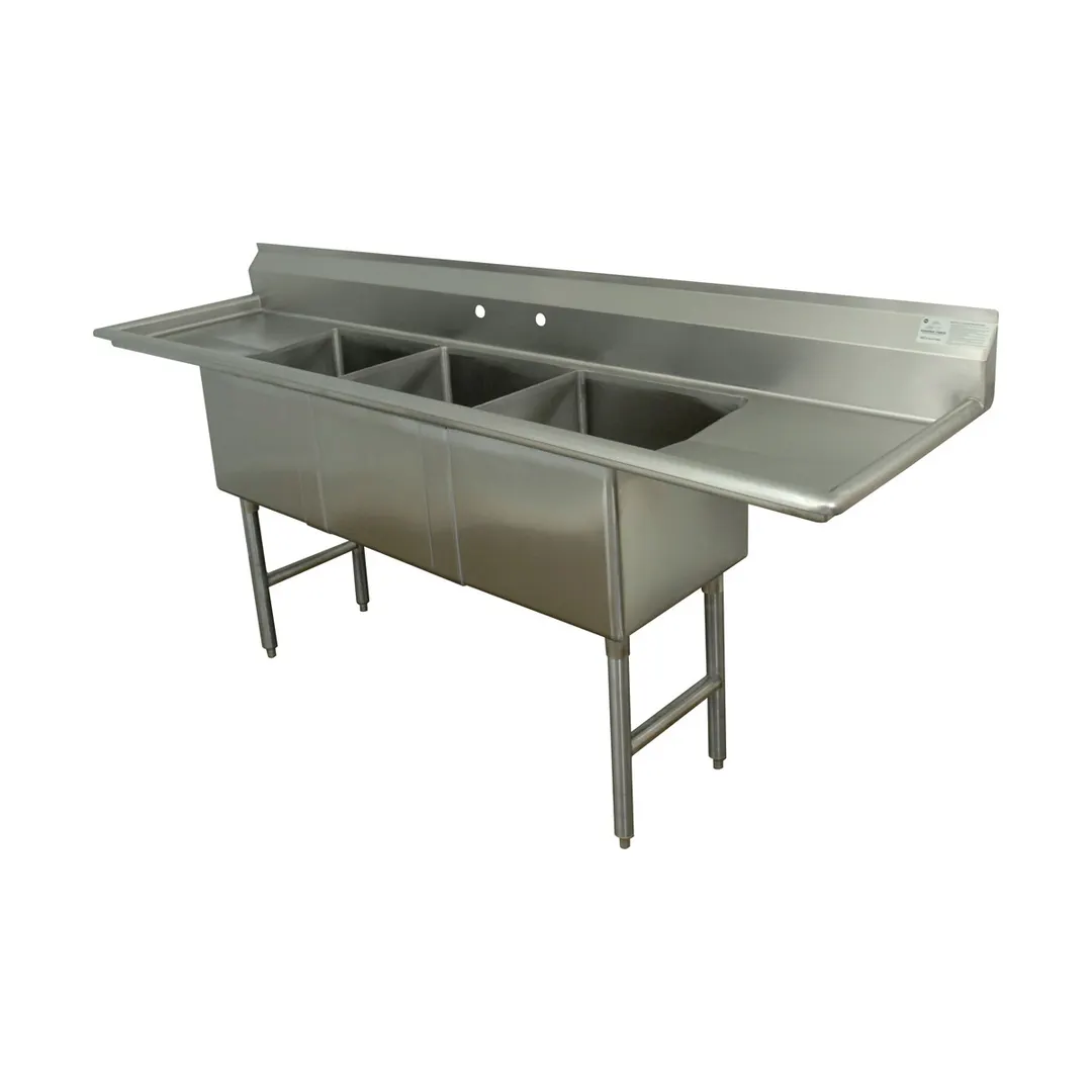 Advance Tabco FE-3-1614-18RL-X 84" Three Compartment Sink, 16"W x 20"L Bowl With 2 Drainboards