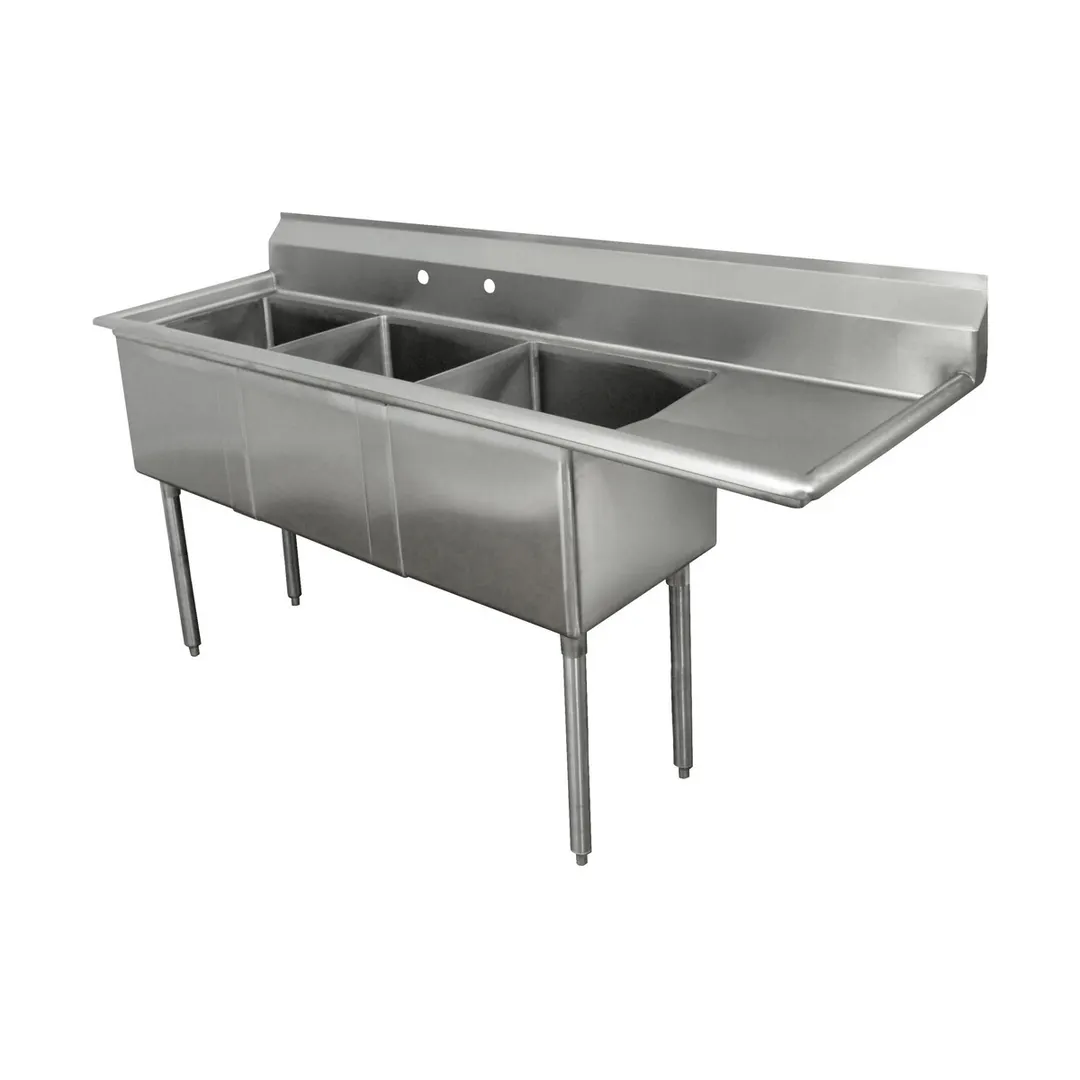 Advance Tabco FE-3-1620-18R-X 68" Three Compartment Sink, 16"W x 20"L Bowl With Right-Hand Drainboard