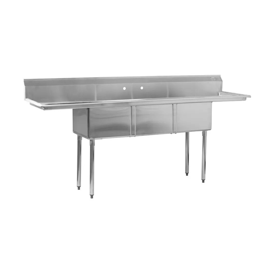 Advance Tabco FE-3-1620-18RL-X 84" Three Compartment Sink, 16"W x 20"L Bowl With 2 Drainboards