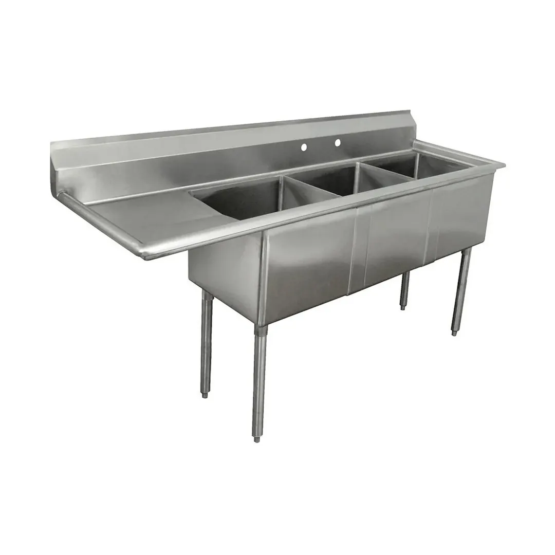 Advance Tabco FE-3-1812-18L-X 74" Three Compartment Sink, 18"W x 18"L Bowl With Left-Hand Drainboard