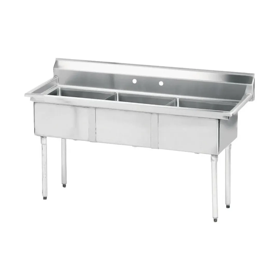Advance Tabco FE-3-1812-X 59" Three Compartment Sink, 18"W x 18"L Bowl Without Drainboard