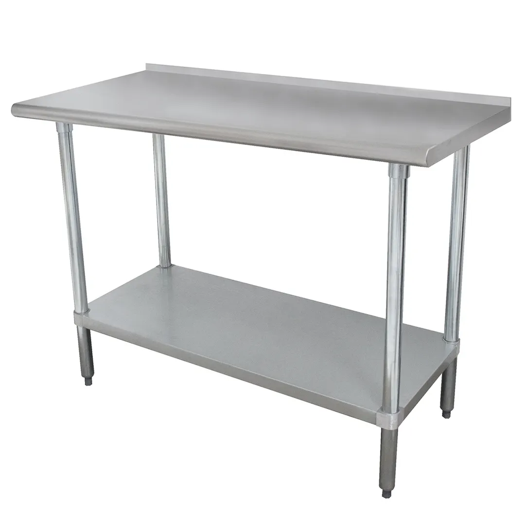 Advance Tabco FMS-240 30" Open Base Work Table with Undershelf, 1-1/2" Backsplash / 16 Gauge Top