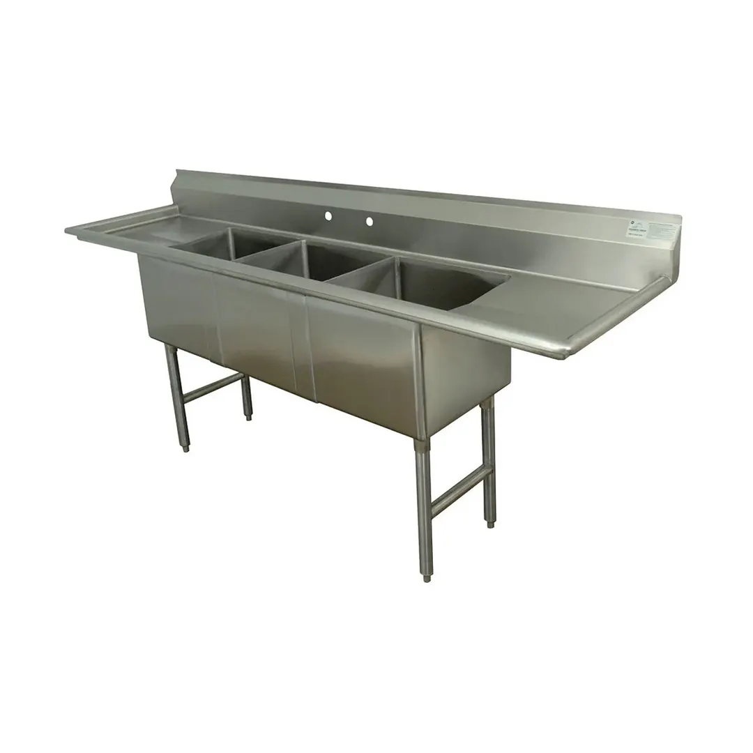 Advance Tabco FS-3-1620-36RL 120" Three Compartment Sink, 16"W x 20"L Bowl With 2 Drainboards